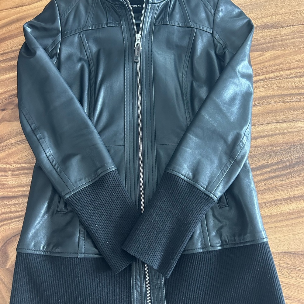 RUDSAK Quilted Black Real Leather Jacket (High collar hidden hood) - Picture 5 of 15